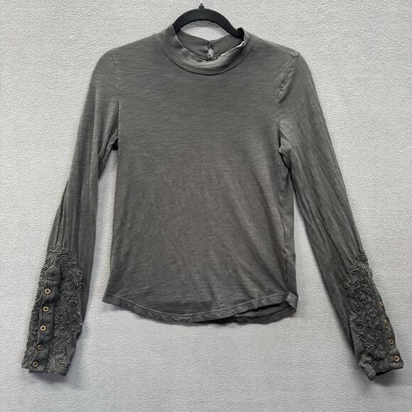 Free People Hooked On You Mock Neck Long Sleeve Top Womens XS Grey Boho Witchy - Picture 1 of 16